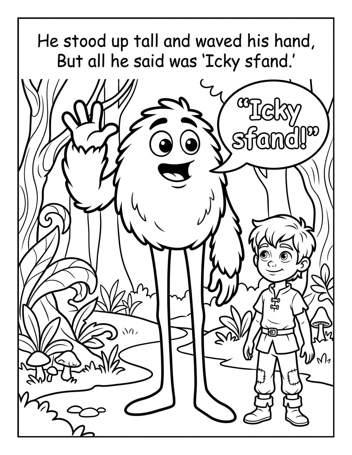 Book 1 interior — The Geezy Goober saying Icky sfand